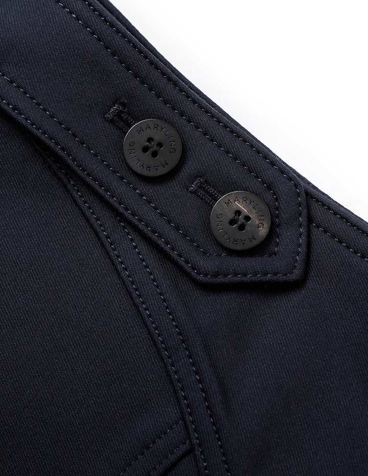 MARYLING Dark Blue Curved Line-Cut Slim Fit Stretch Pants