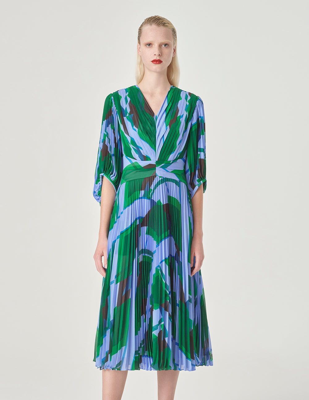 MARYLING V-Neck Mid-Length Sleeve A-Line Printed Dress