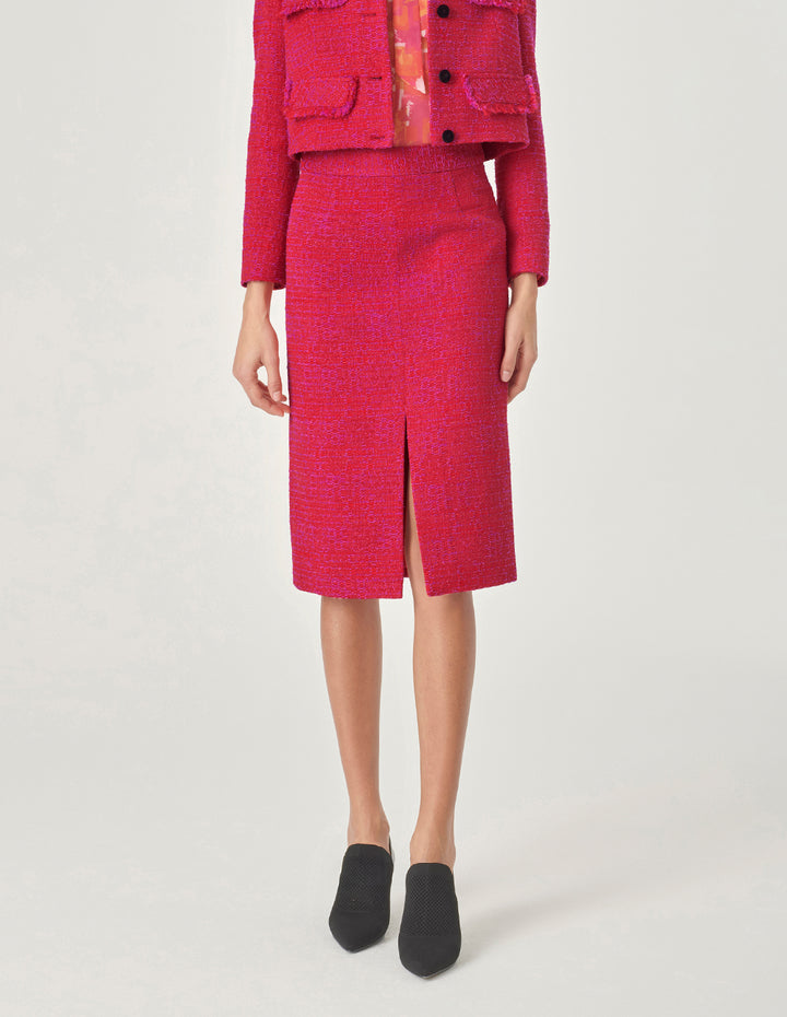 MARYLING Red Slit Tweed Hip-Hugging Skirt