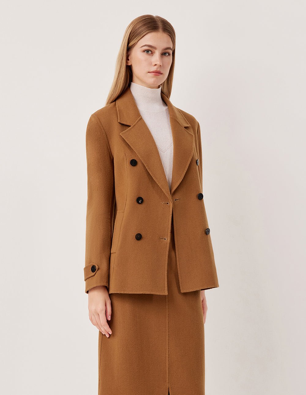 MARYLING Notched Lapel Long-Sleeved Double-Breasted Wool Coat