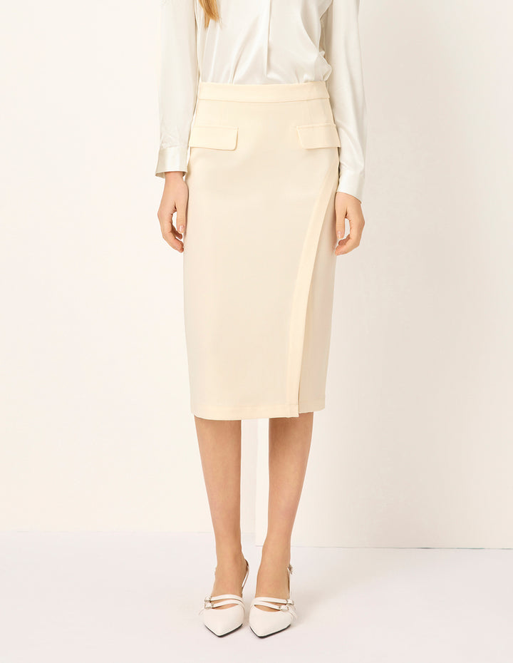 MARYLING Cream  Straight Knee-Length Slit Skirt