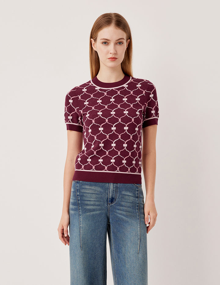 MARYLING Round Neck Short-Sleeve Woven Knitted Top