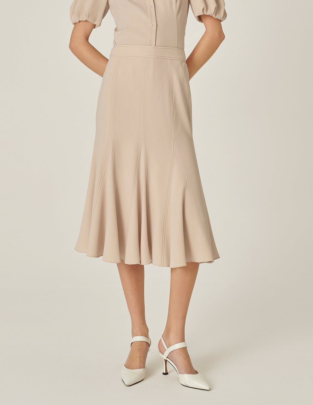 MARYLING Geometric Design Apricot Fishtail Skirt