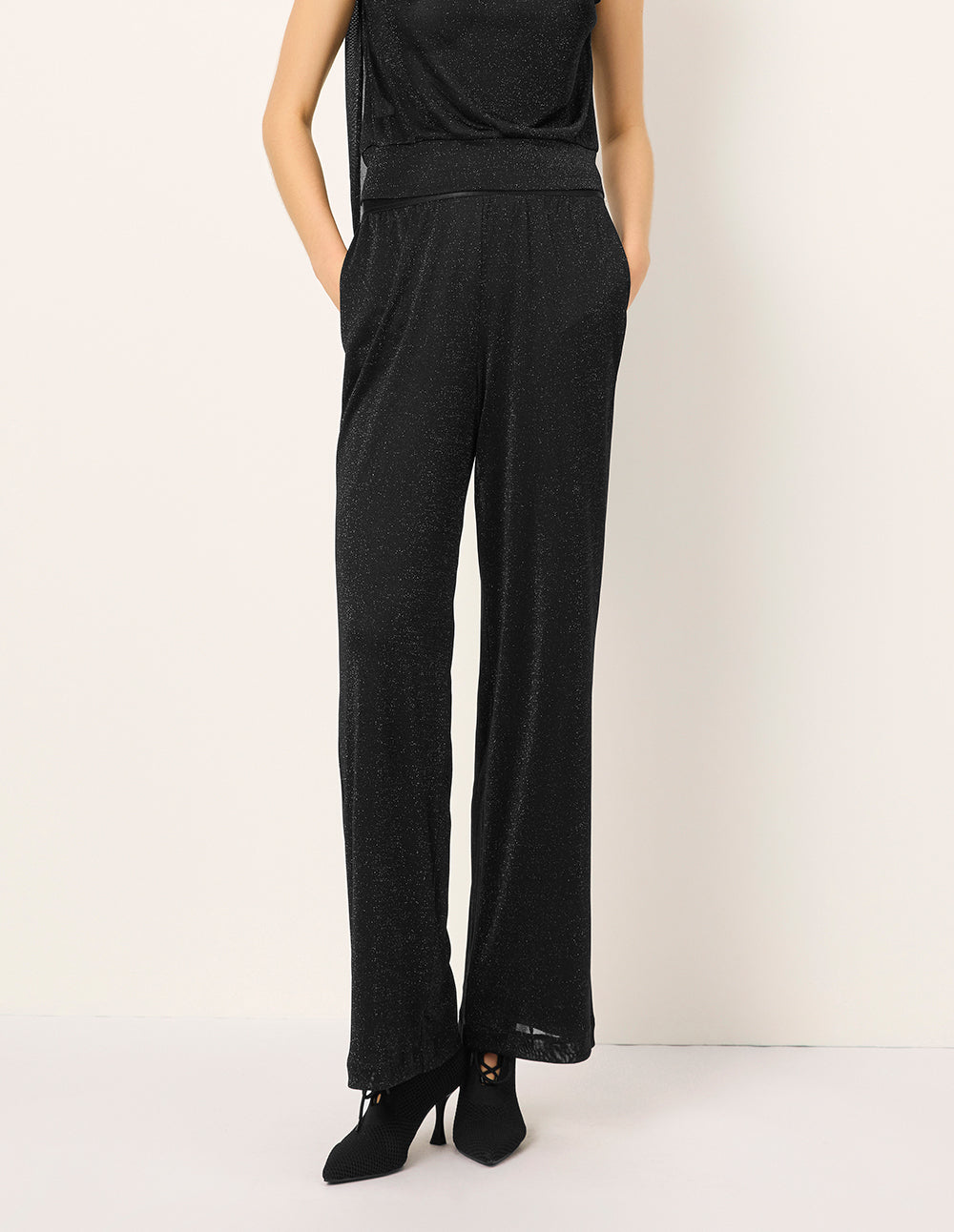 MARYLING Simple Black Mesh Straight-Leg Slim Pants
