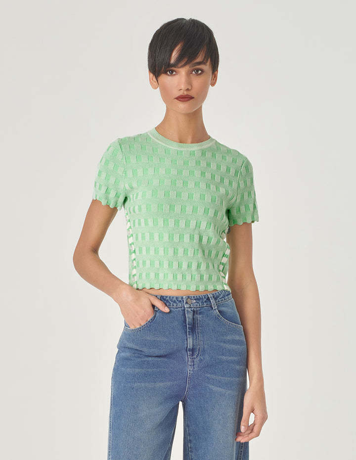 MARYLING Plaid Knit T-Shirt