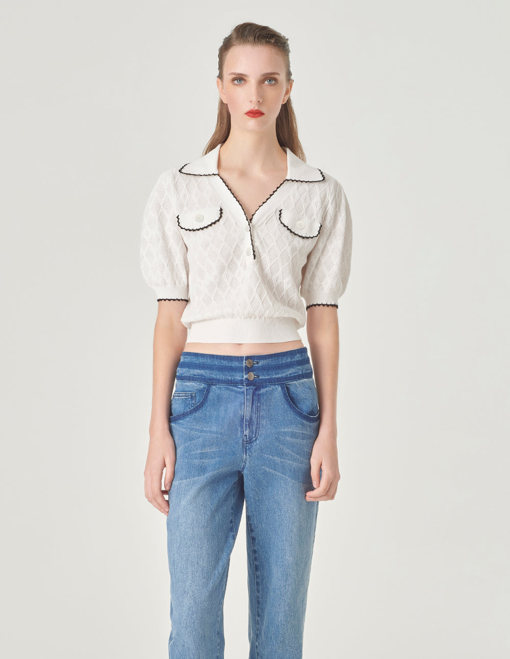 MARYLING Contrast Colour Polo Knitted Jumper