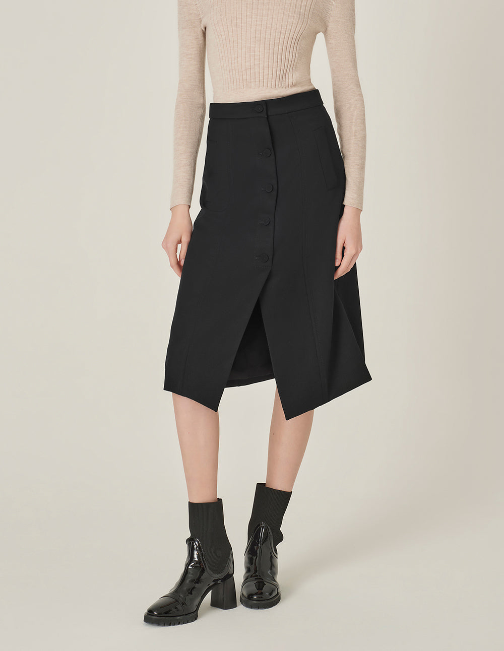 MARYLING Black Hem Slit Small A Hem Skirt