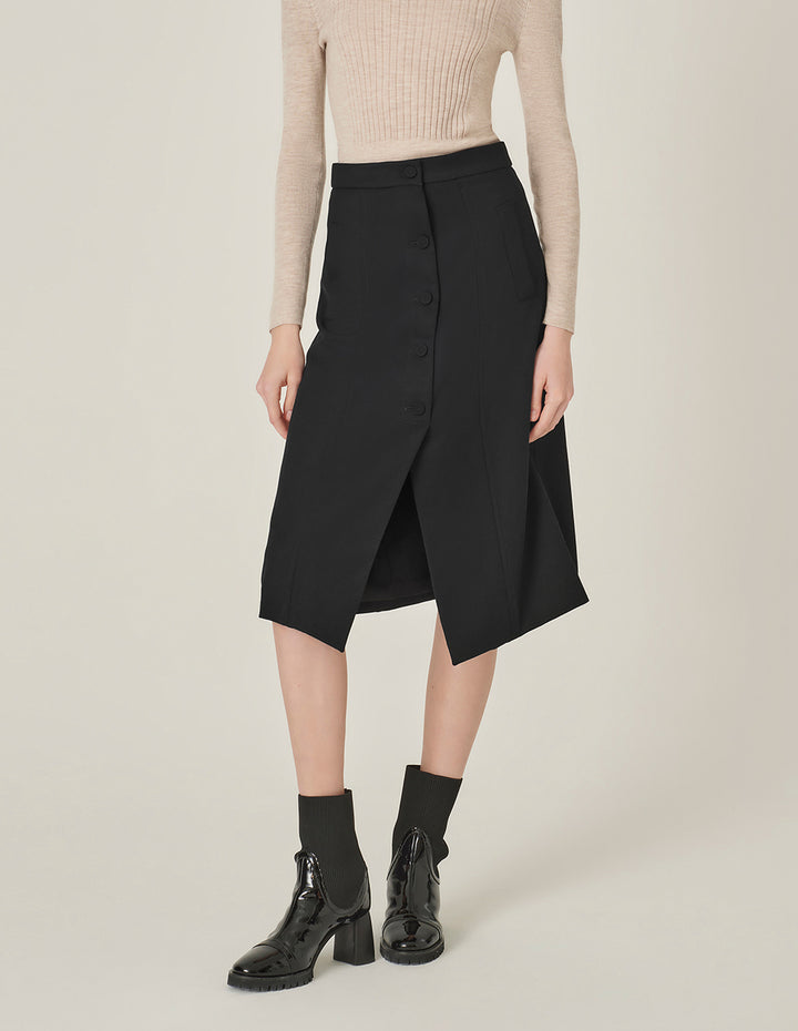 MARYLING Black Hem Slit Small A Hem Skirt
