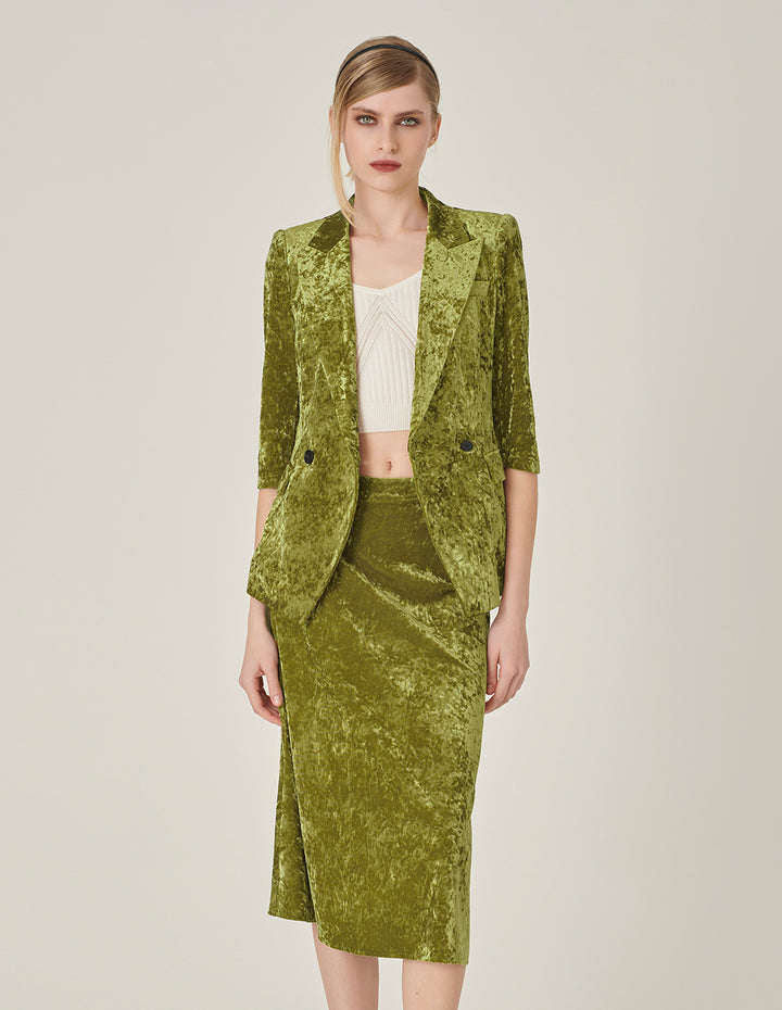MARYLING Olive Green Velvet Blazer