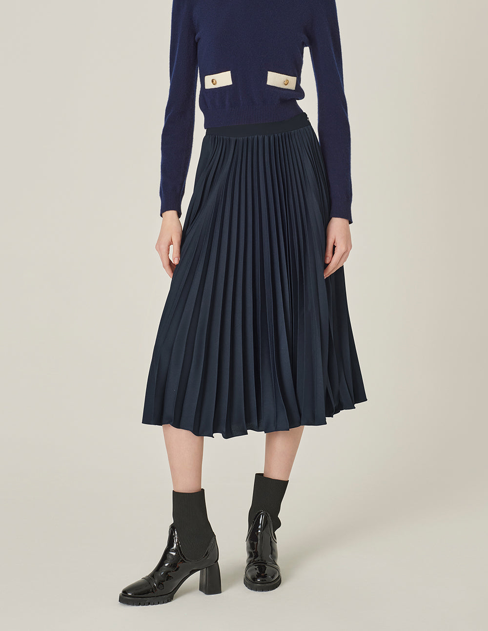 MARYLING Dark Blue Sun Pleated Skirt