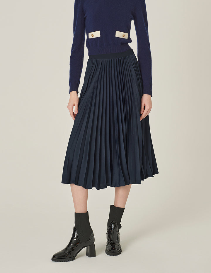 MARYLING Dark Blue Sun Pleated Skirt