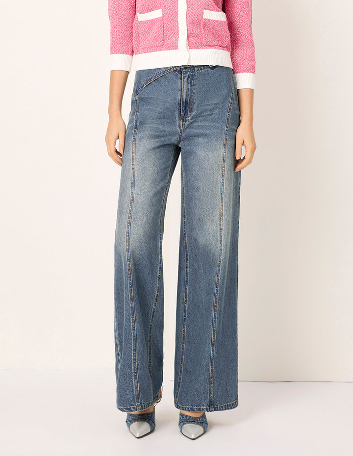 MARYLING Blue Asymmetric Washed Denim Jeans