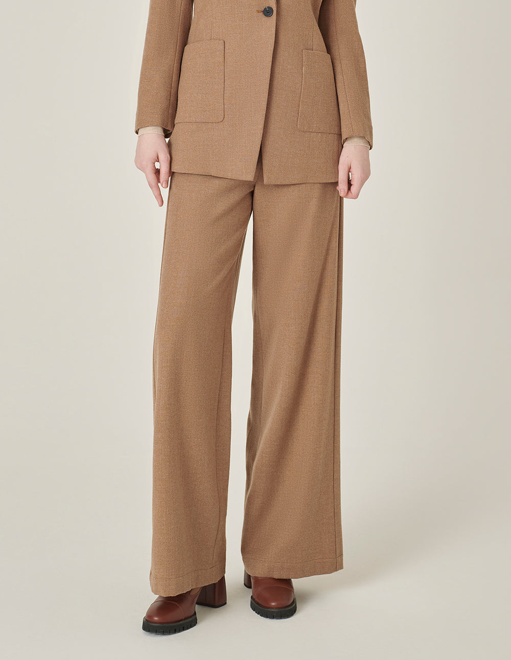 MARYLING Camel Wool High-Waist Straight-Leg Pants