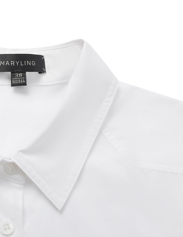 MARYLING Collar Long Sleeve 100% Cotton White Blouse