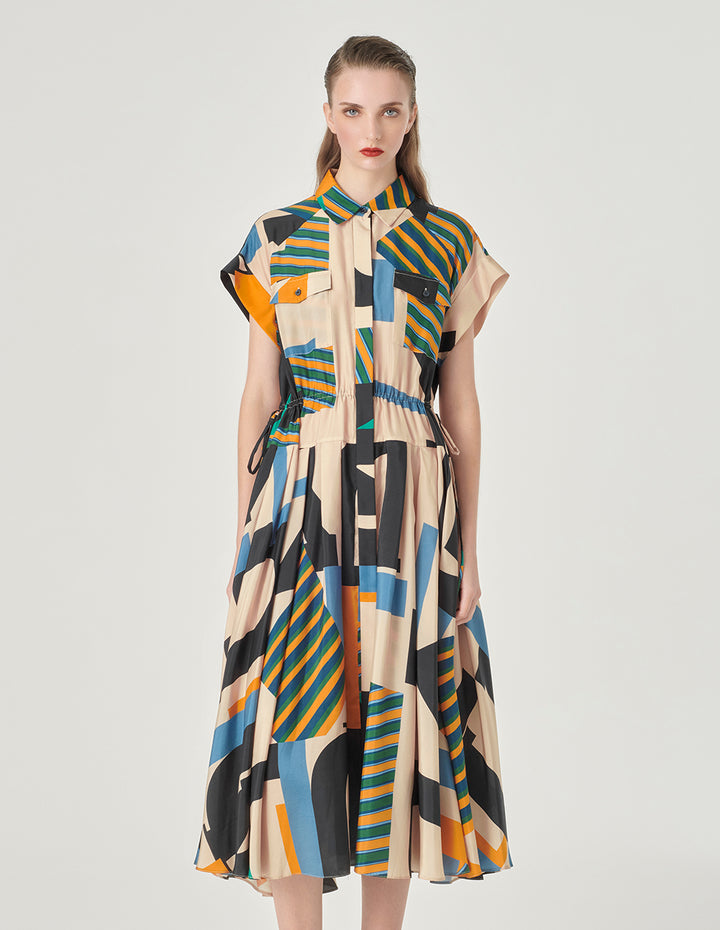 MARYLING Shirt Collar Short-Sleeves Printed Dress