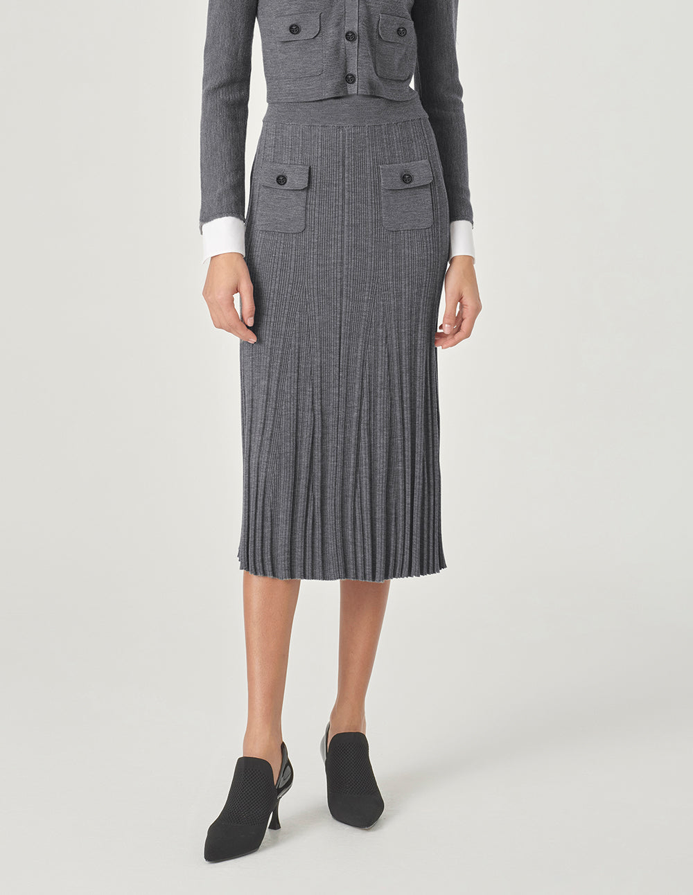 MARYLING Gray Pinpleated Fishtail Knitted Skirt