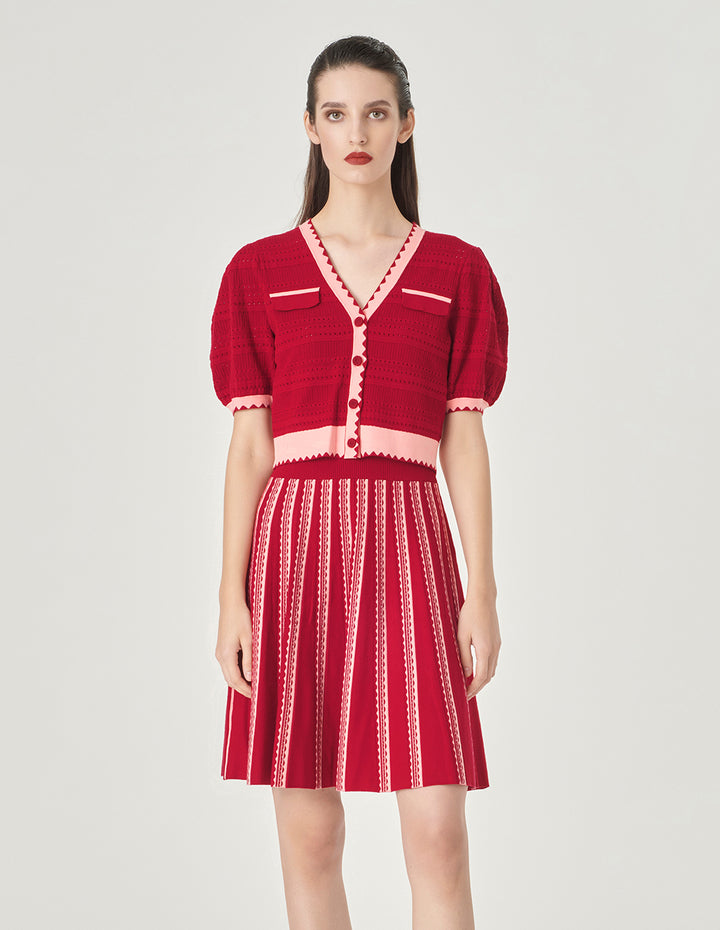 MARYLING Colour Block V-Neck Knitted Cardigan