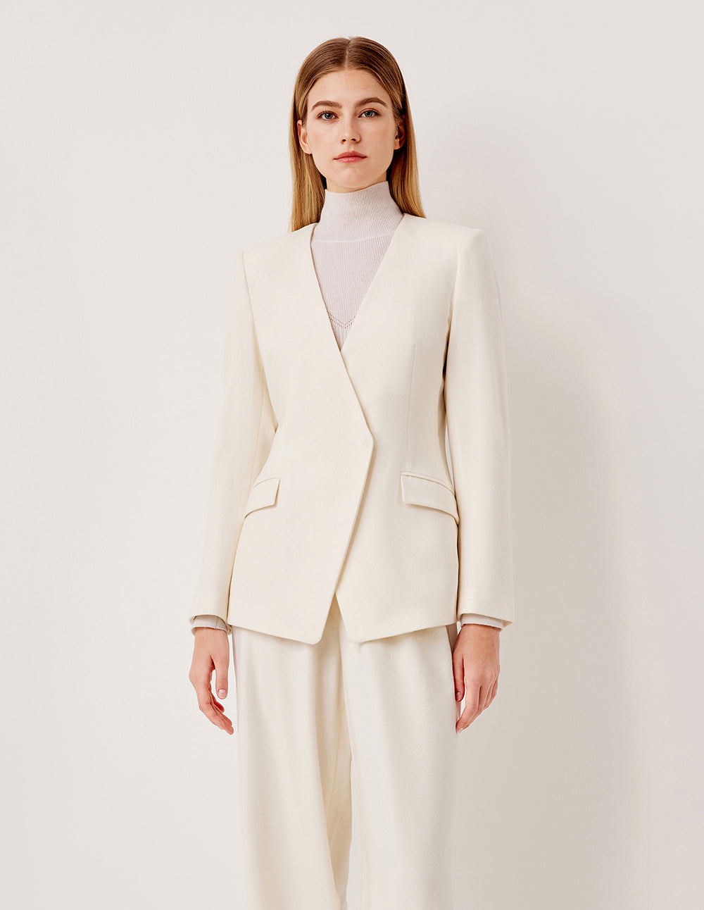 MARYLING V-Neck One-Button Long Sleeve Wool Blazer