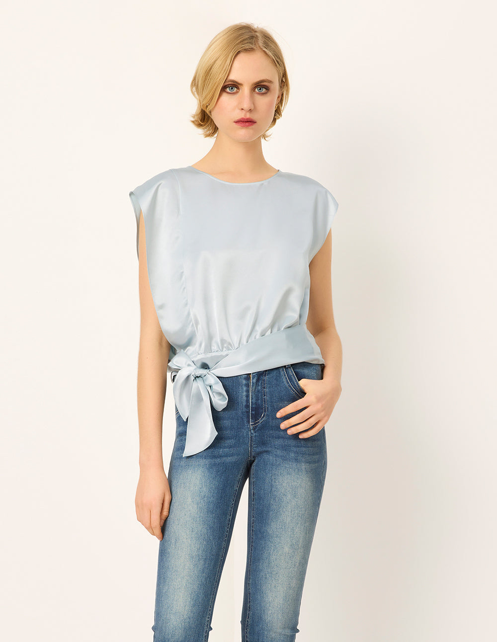 MARYLING Round Neck Sleeveless Satin Top