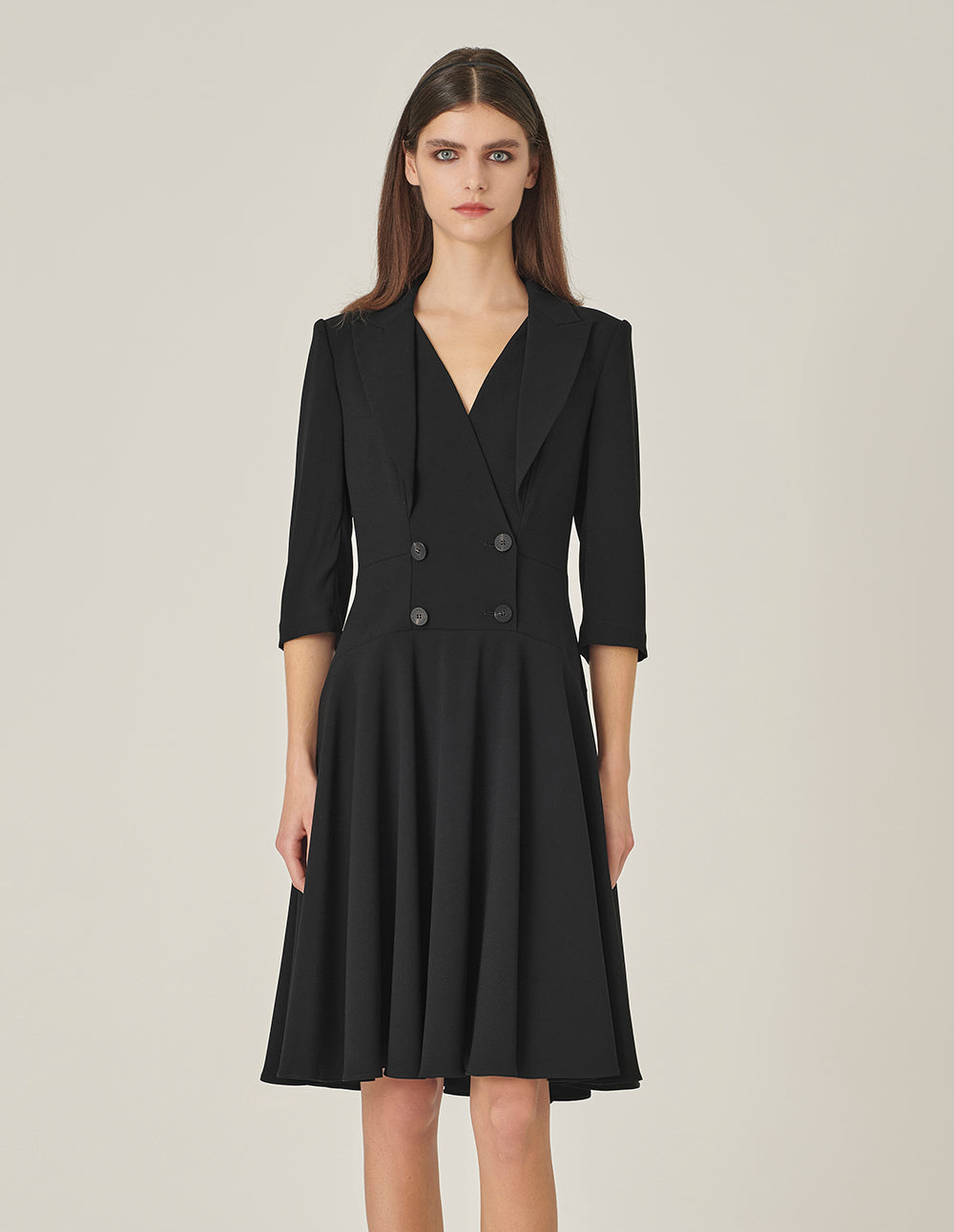 MARYLING V-Neck A-Hem Black Suit Dress