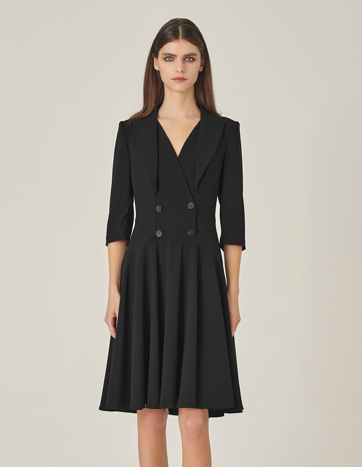 MARYLING V-Neck A-Hem Black Suit Dress