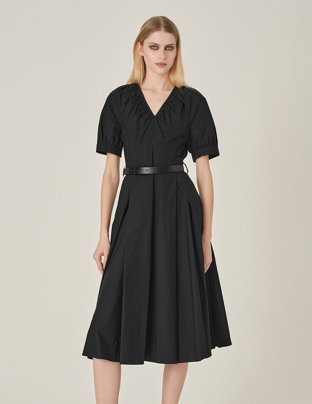 MARYLING Black V-Neck Swing Dress