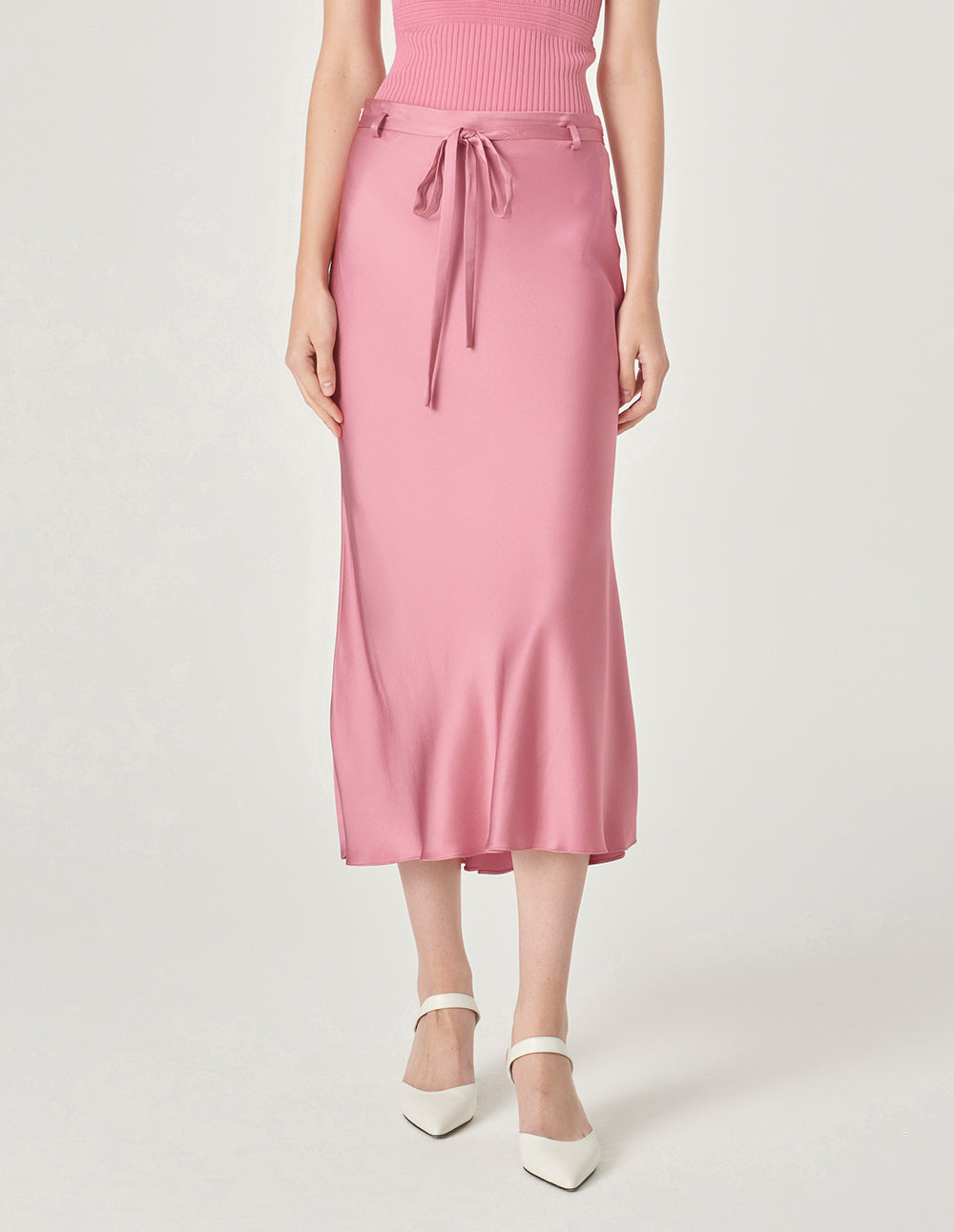 MARYLING Pink Fishtail Belt Midi Skirt