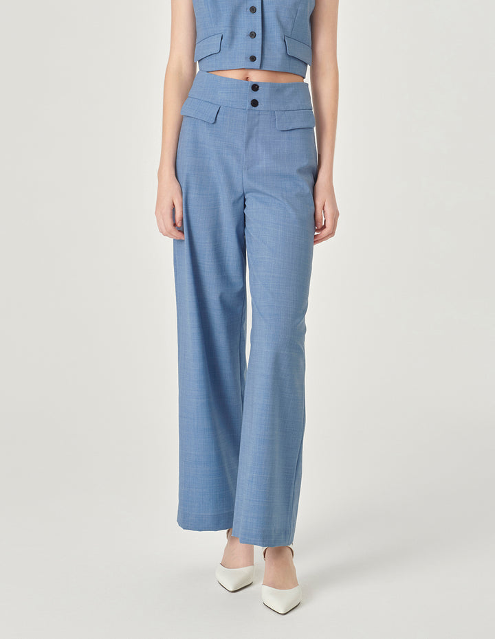 MARYLING Mist Blue Wide-Waisted Embellished Wide-Leg Pants