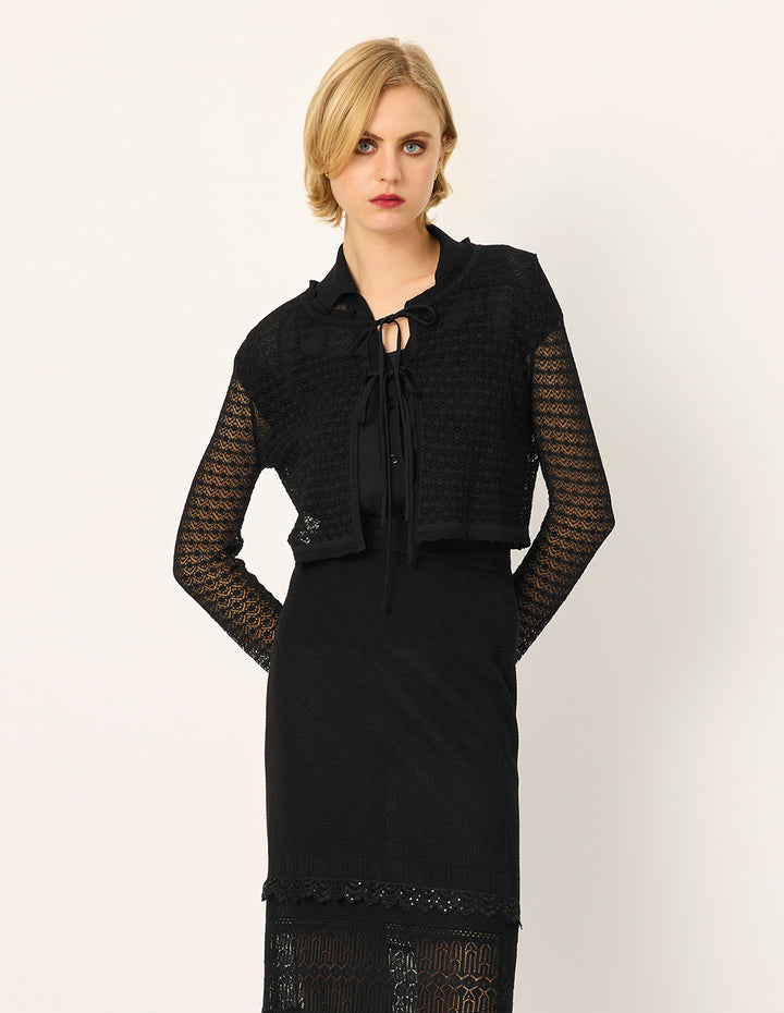 MARYLING V-Neck Long-Sleeve Sheer Hollow Knit Cardigan