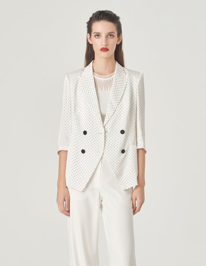 MARYLING Mid-Length Sleeve Polka-Dots White Blazer