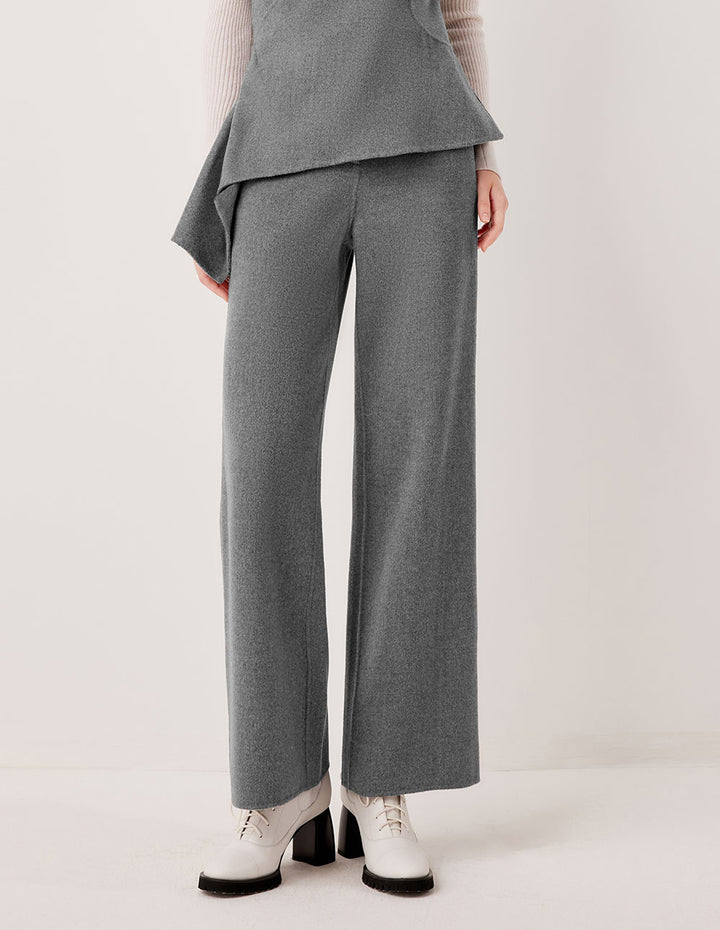 MARYLING High-Waisted Drape Wide Leg Wool Straight Trousers