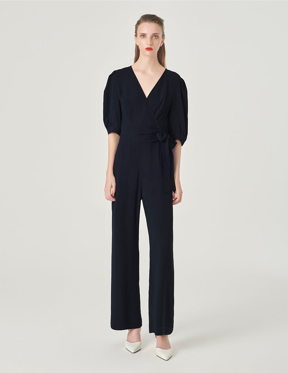 MARYLING V-Neck Embellished Belt Jumpsuit