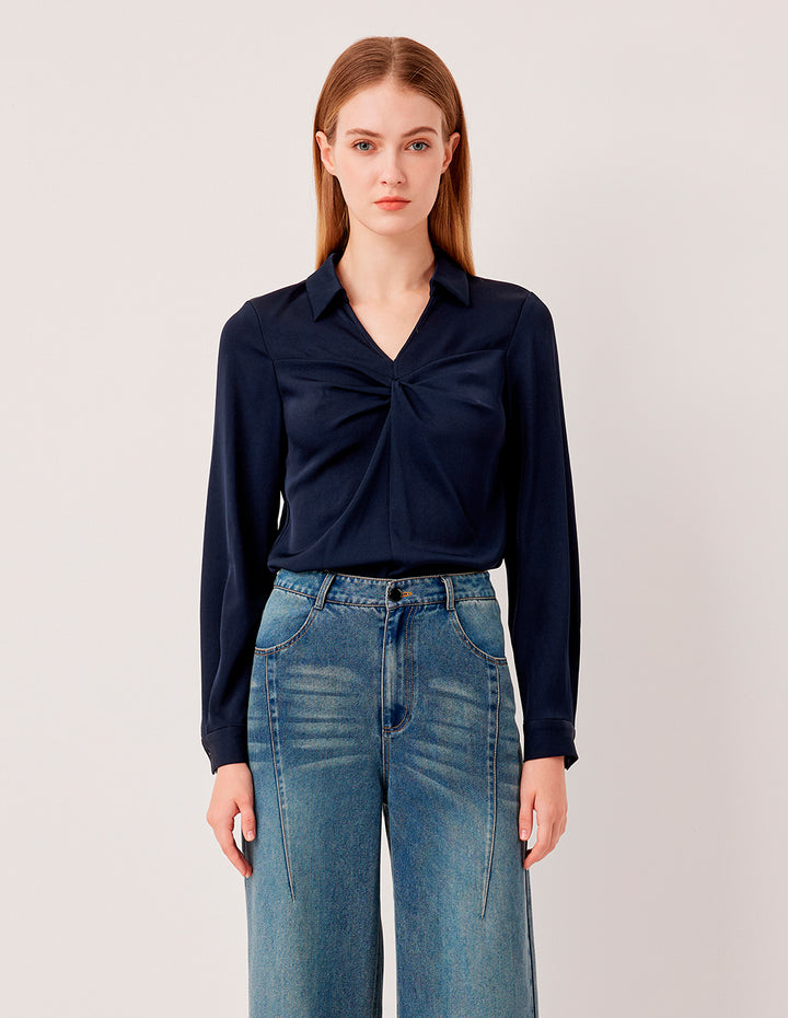 MARYLING V-Neck Long-Sleeved Twisted Silk Blouse