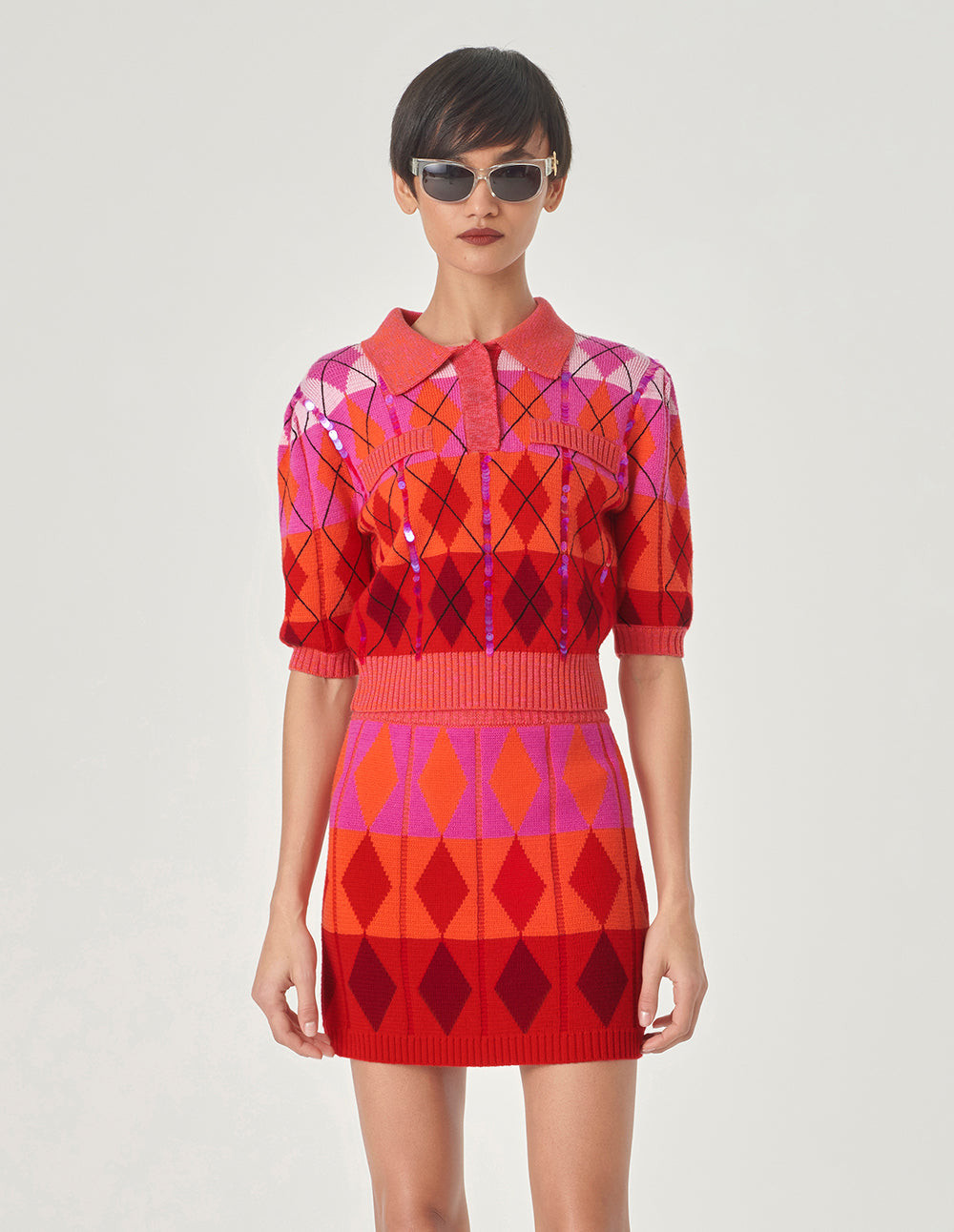 MARYLING Red Berry Plaid Knitted Skirt