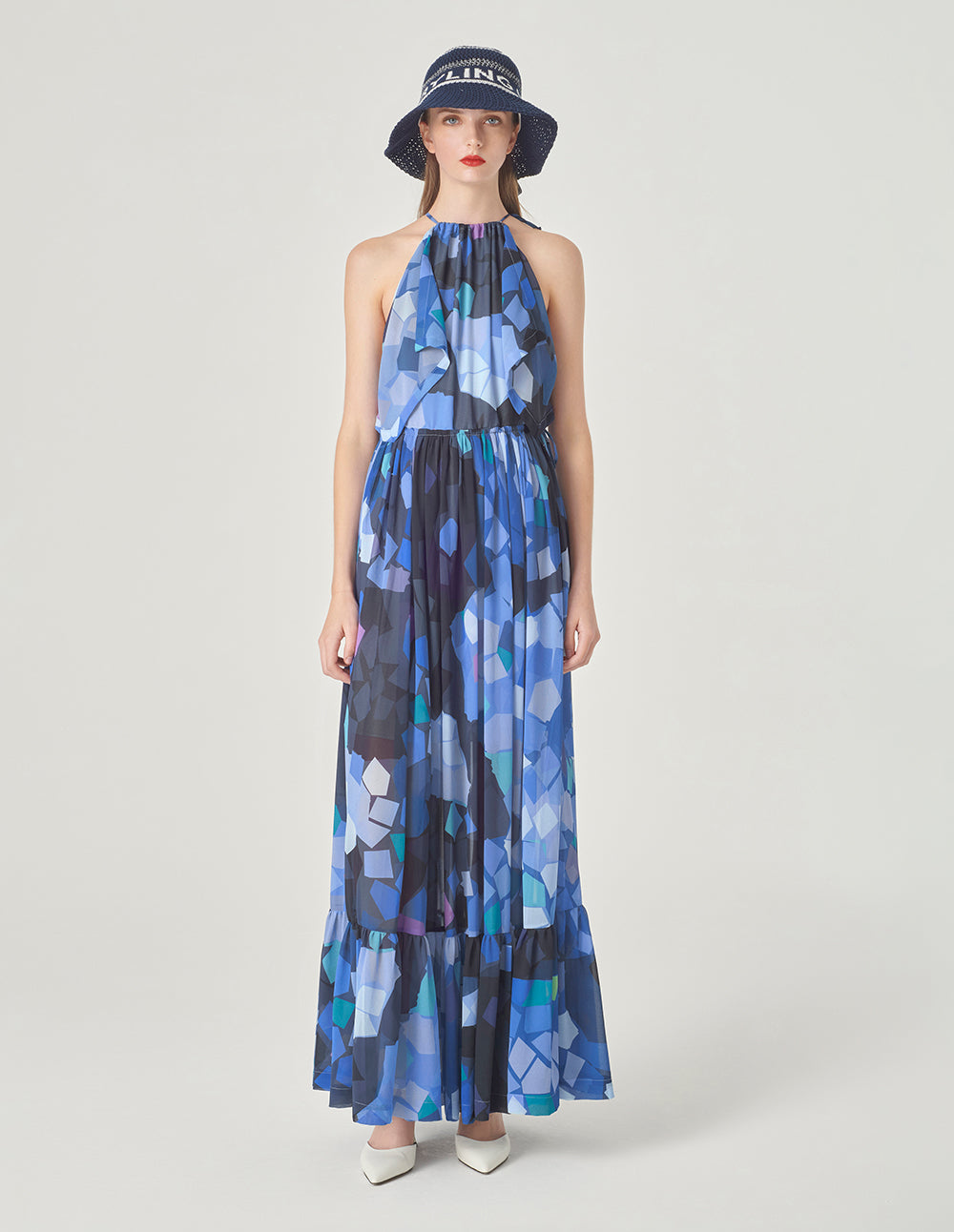 MARYLING Drawstring Collar Halterneck Dress