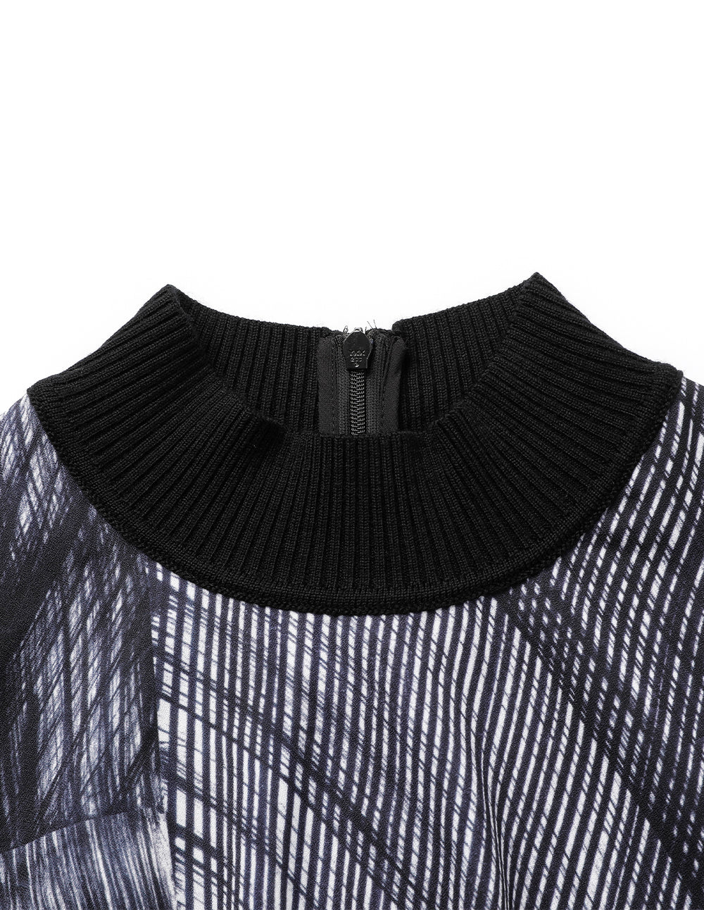 MARYLING Knitted Turtleneck Printed A-Line Pleated Midi Dress