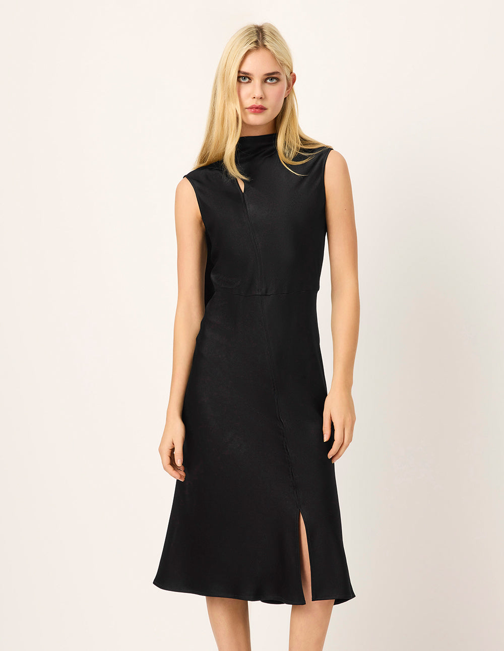MARYLING Round Neck Sleeveless Slit Midi Dress