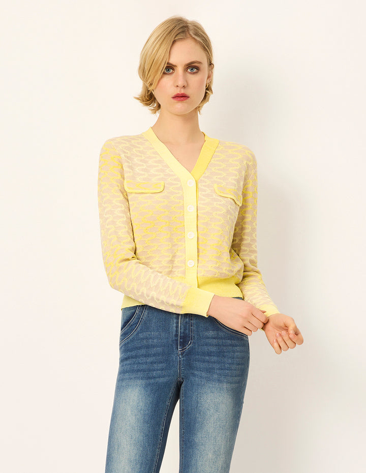 MARYLING Gradient Yellow V-Neck Long Sleeve Knit Cardigan