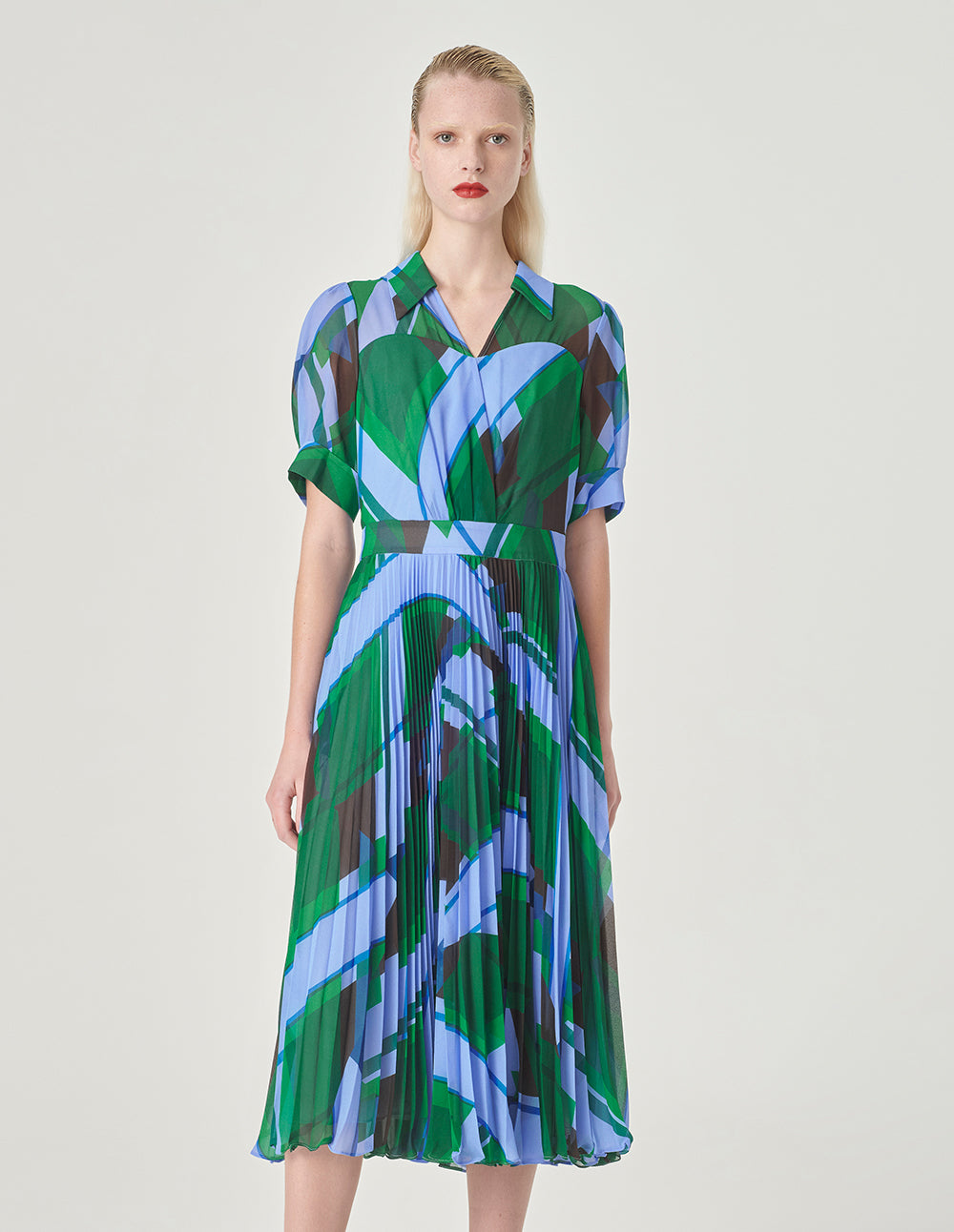 MARYLING V-Neck Shirt Collar Mid-Sleeve Dress