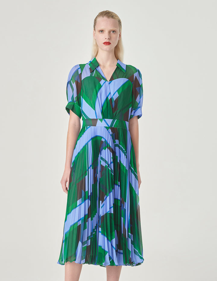 MARYLING V-Neck Shirt Collar Mid-Sleeve Dress