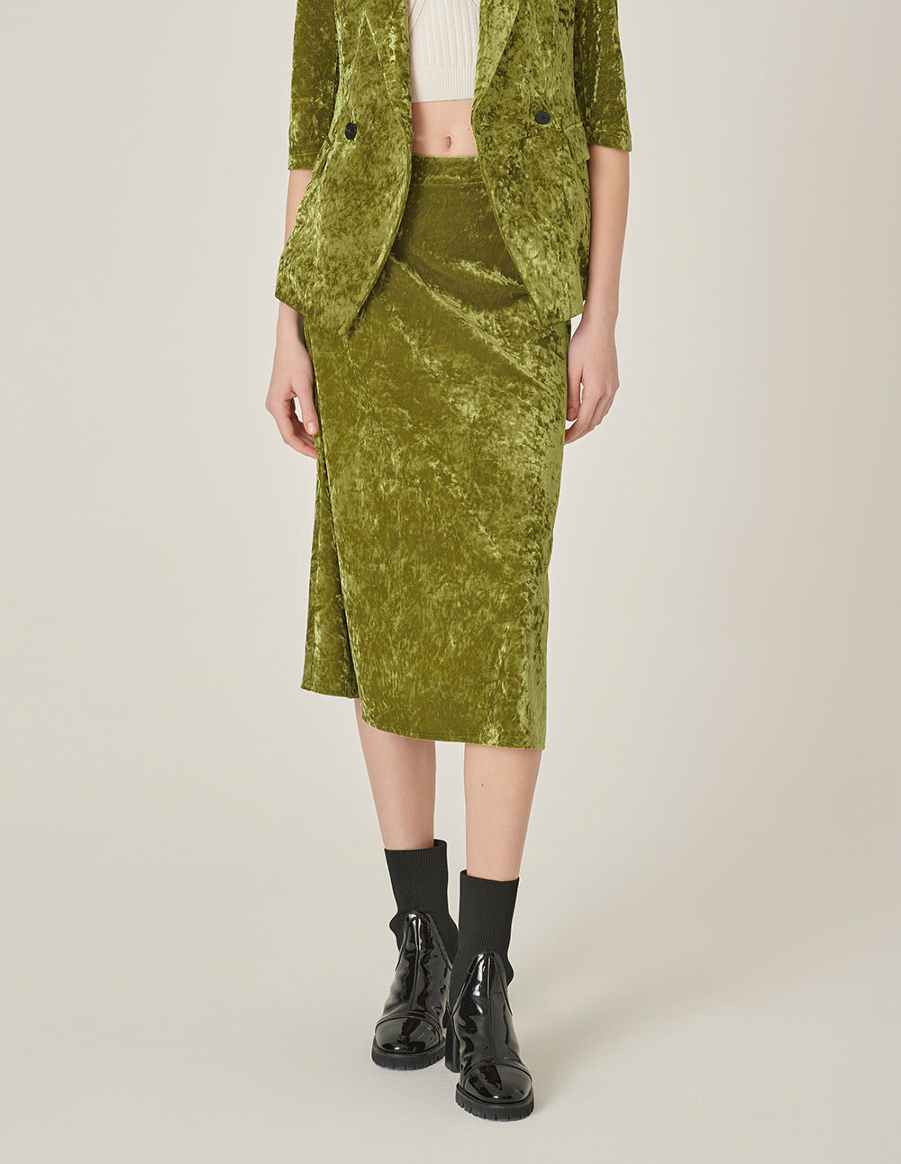 MARYLING Olive Green Velvet Fishtail Skirt