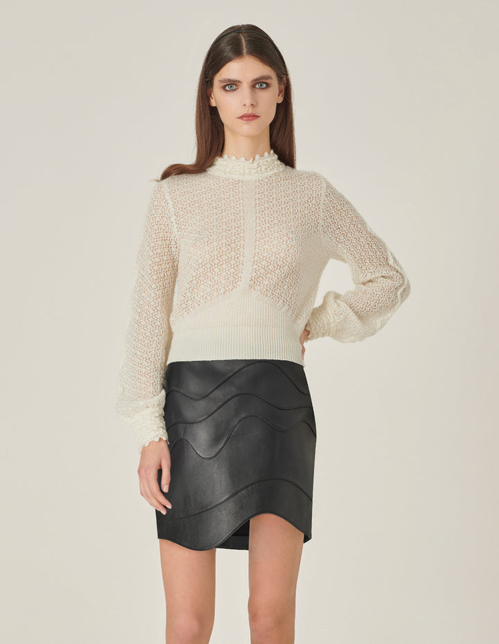 MARYLING Crew-Neck Hollow Long-Sleeve Mohair Knitted Pullover