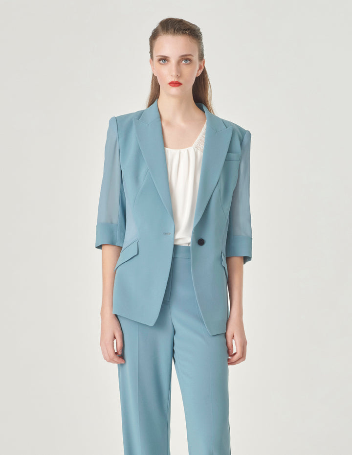 MARYLING Ice Blue Single-Button Three-Quarter Sleeve Blazer