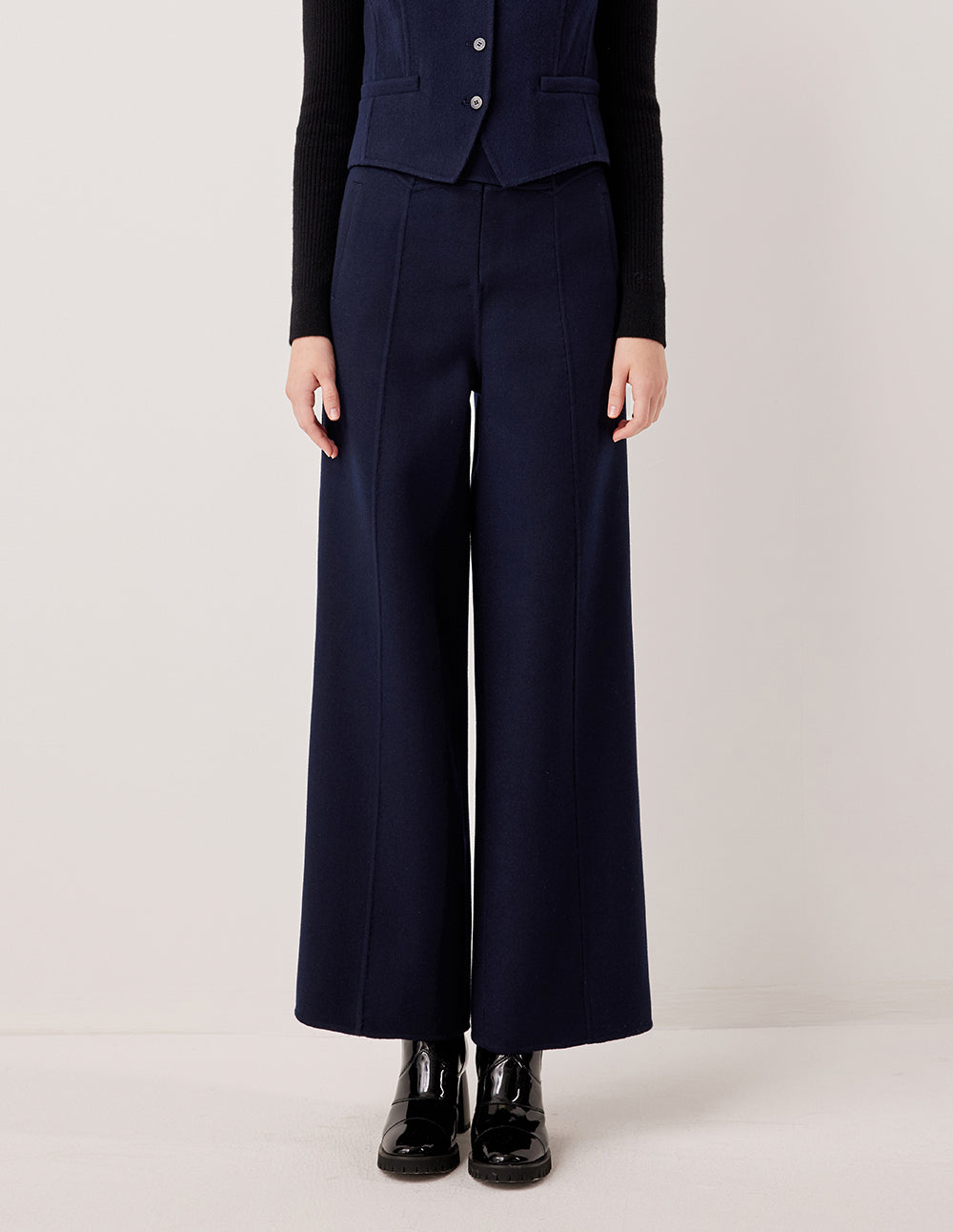 MARYLING Straight Wide Leg Wool Silk Blend Trousers
