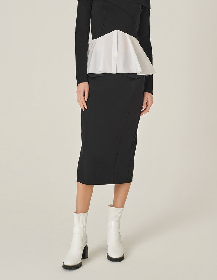 MARYLING Straight Split Knee-Length Black Skirt