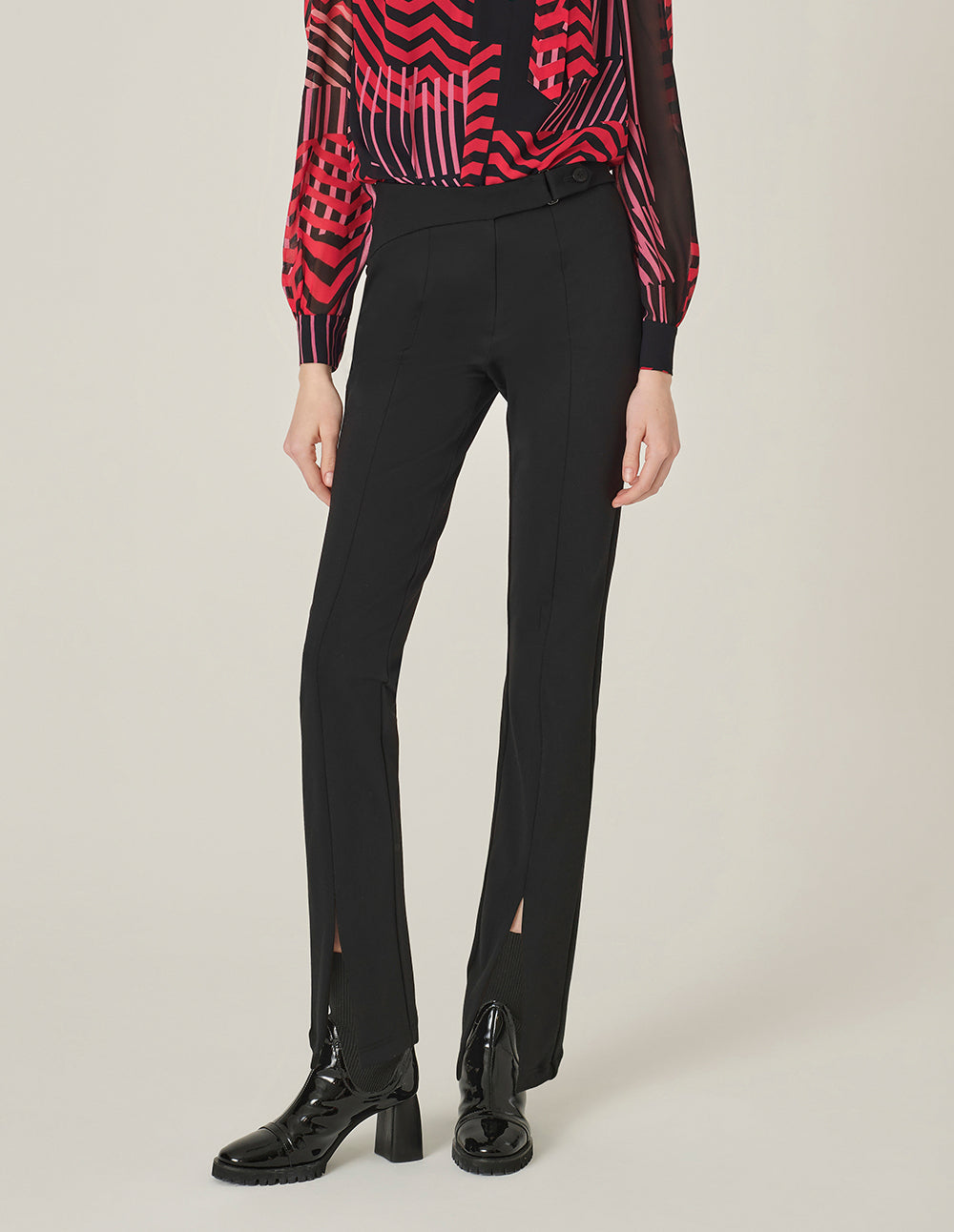 MARYLING Black Metal Buckle Slim-Fit Pants