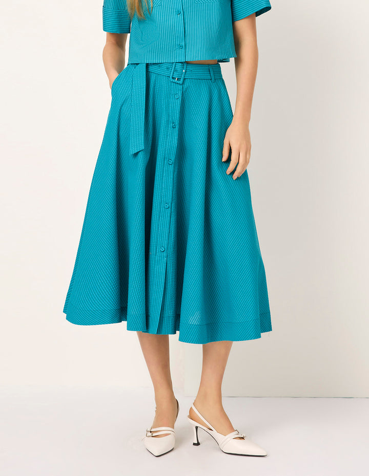 MARYLING A-Line Knee-Length Pleated Cotton Skirt