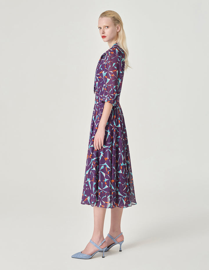 MARYLING Floral Half-Sleeves Midi Dress