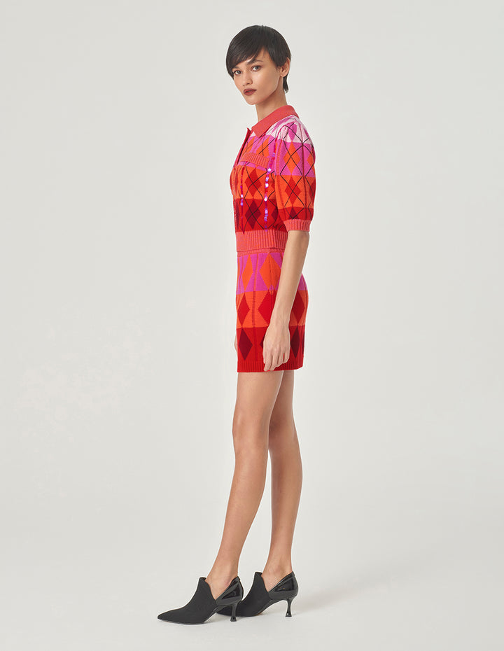 MARYLING Red Berry Plaid Knitted Pullover