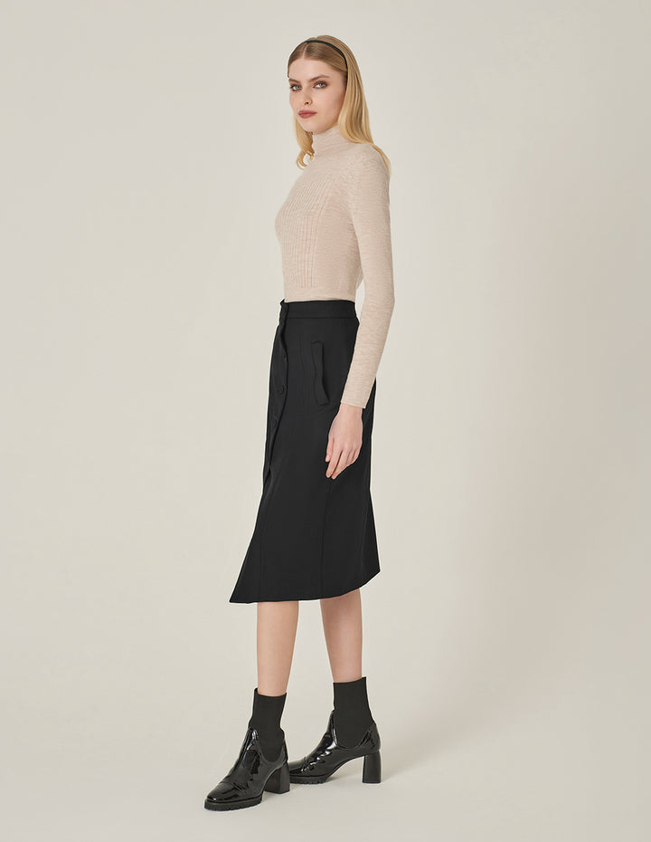 MARYLING Black Hem Slit Small A Hem Skirt